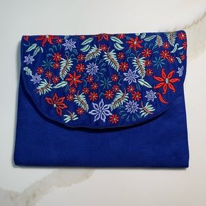 LOFT Embroidered Blue Clutch